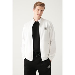 Avva Men's White High Neck Front Zipper Cotton Regular Fit Sweatshirt