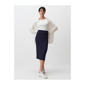 Jimmy Key Navy Blue Normal Waist Elegant Straight Midi Skirt