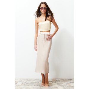 Trendyol Beige Waist Detailed Pencil Midi Woven Skirt