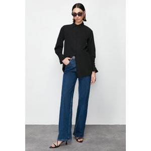 Trendyol Black Ruffle Detail Cotton Woven Shirt