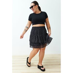 Trendyol Curve Black Floral Skirt Frilly Mini Woven Skirt