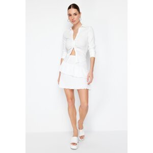 Trendyol White Black Premium Textured Skirt Frilly Mini Flexible Skirt