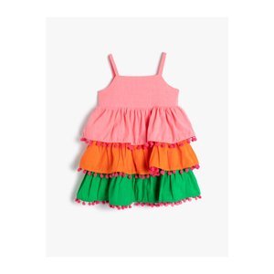 Koton Dress Color Block Layered Strappy Pompom Detail Cotton