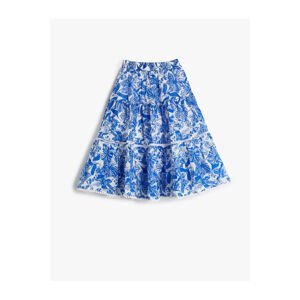 Koton Skirt Pleated Floral Patterned Elastic Waist
