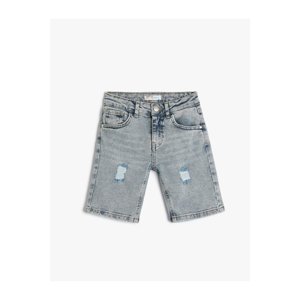 Koton Denim Shorts Worn Detail Pocket Cotton.