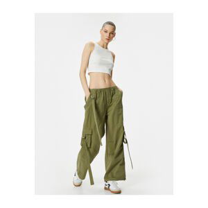 Koton Cargo Trousers Straight Leg Belt Detailed Waist Elastic Cotton