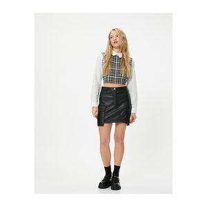 Koton Cargo Faux Leather Mini Skirt With Pocket Standard Waist