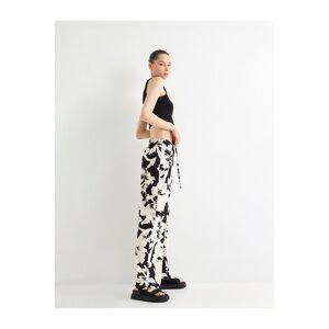 Koton Floral Wide Leg Trousers Tie Waist Viscose Fabric