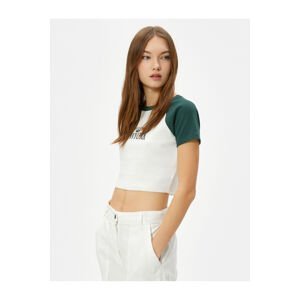 Koton College Crop T-Shirt Cotton Color Block Printed Short Sleeve