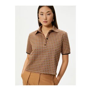 Koton Polo Neck T-Shirt Short Sleeve Buttoned Geometric Pattern