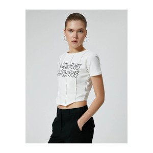 Koton Crop T-Shirt Asymmetric Cut Printed Short Sleeve Crew Neck Cotton