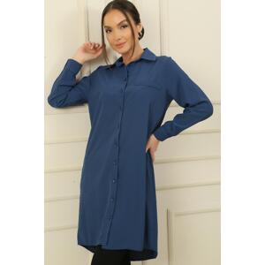 By Saygı Fake Pockets and Front Buttoned Sharmi Shirt Tunic