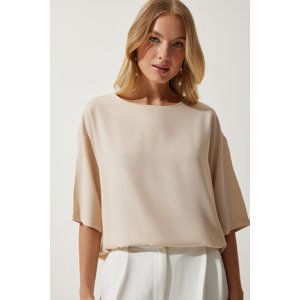 Happiness İstanbul Women's Cream Crew Neck Flowy Viscose Blouse