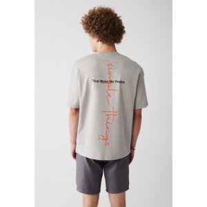 Avva Men's Gray Oversize 100% Cotton Crew Neck Back Printed Oversize T-shirt