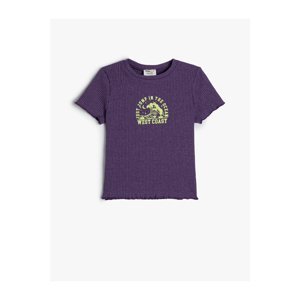 Koton T-Shirt Motto Printed Ribbed Short Sleeve Crew Neck