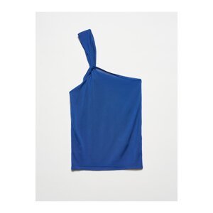 Dilvin 10379 Double-Strap One-Shoulder Knitwear Blouse-Sax