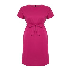 Trendyol Curve Fuchsia Belted Crew Neck Knitted Dress