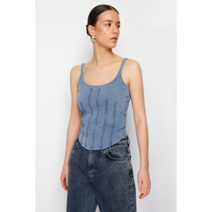 Trendyol Anthracite Plain Washed Slim Square Neck Crop Strap Knitted Blouse