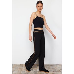 Trendyol Black Contrast Stripe Detail Wide Leg/Comfort Fit Flexible Trousers