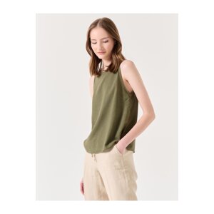 Jimmy Key Khaki Crew Neck Sleeveless Linen Blouse