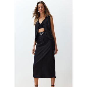 Trendyol Black Waist Detail Pencil Midi Woven Skirt