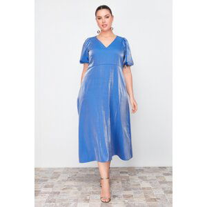 Trendyol Curve Navy Blue Balloon Sleeve Metallic Woven Dress