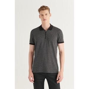 Avva Men's Black Polo Neck Half Zipper Jacquard T-shirt