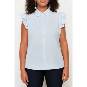 Trendyol Curve Blue Shoulder and Collar Embroidery Detail Woven Blouse