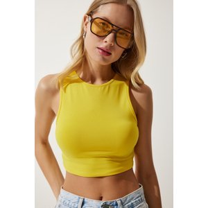 Happiness İstanbul Women's Yellow Barter Neck Crop Knitted Blouse