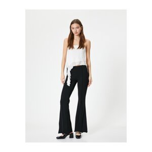 Koton Flare Trousers Ribbed Standard Waist Slim Fit Viscose Fabric Blended