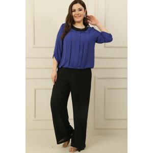 By Saygı Elastic Lined Palazzo Plus Size Chiffon Trousers