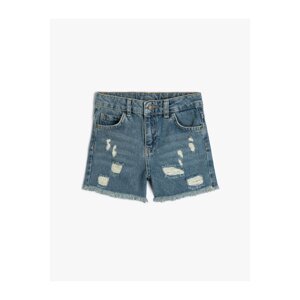 Koton Denim Shorts Worn Detail Pocket Cotton.