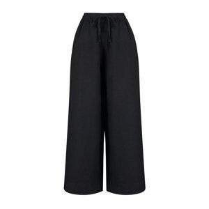 Trendyol Black 100% Linen Elastic Waist High Waist Extra Wide Leg Trousers