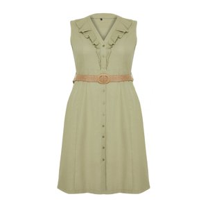 Trendyol Curve Green Straw Belt Woven Dress