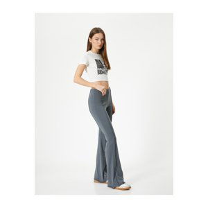 Koton Flare Trousers Ribbed Standard Waist Slim Fit Viscose Fabric Blended