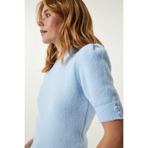Happiness İstanbul Women's Sky Blue Soft Textured Seasonal Knitwear Blouse