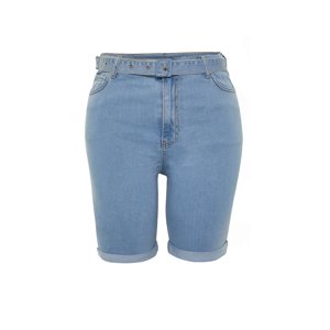 Trendyol Curve Light Blue Belted Stretchy Skinny Denim Shorts