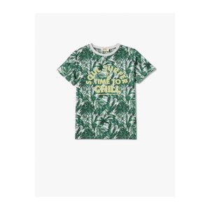 Koton T-Shirt Short Sleeve Crew Neck Leaf Printed Cotton