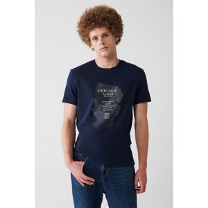 Avva Men's Navy Blue 100% Cotton Crew Neck Printed Comfort Fit Relaxed Cut T-shirt
