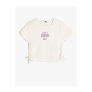 Koton Crop T-Shirt Short Sleeve Printed Round Neck Gathered Sides