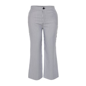 Trendyol Curve Black-Ecru Striped High Waist Tube Cuff Woven Trousers