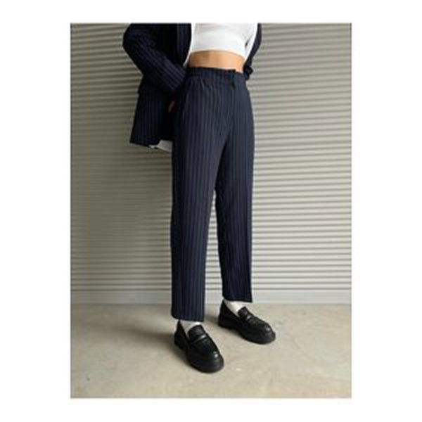 Laluvia Navy Blue Stripe Detailed Trousers