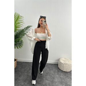 Laluvia Black High Waist Stitched Front Trousers with Elastic Waist