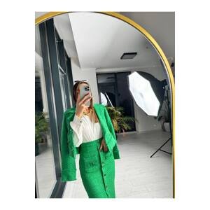 Laluvia Green Design Tasseled Slit Detailed Tuvid Suit