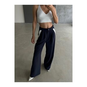 Laluvia Navy Blue Stripe Detailed Palazzo Trousers