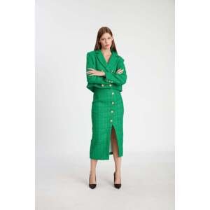 Laluvia Gold Patterned Button-Skirt Suit