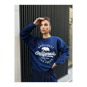 Laluvia Navy Blue Premium Cotton California Print Sweatshirt