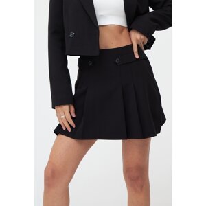 Laluvia Black Double Pleated Side Flap Skirt