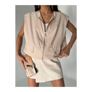 Laluvia Stone Color 100% Cotton Zippered Gabardine Vest