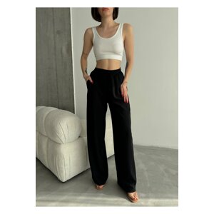 Laluvia Black Elastic Wide Leg Trousers